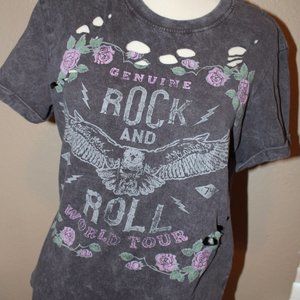 Woman's Vibe N' Small Rock And Roll Floral Cut Out Shirt